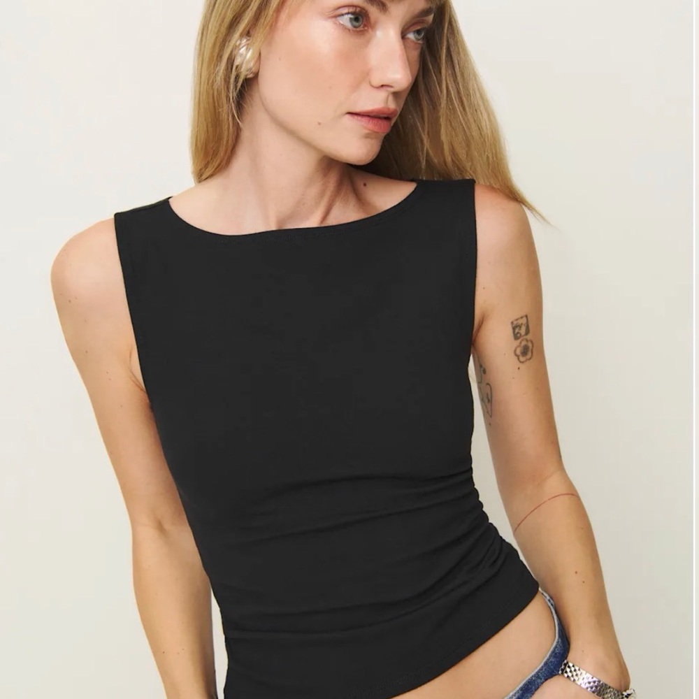 (2) Two Tops-Reformation Dusk Knit Top Olive Green & Brandy Melville Black XS - Picture 4 of 10